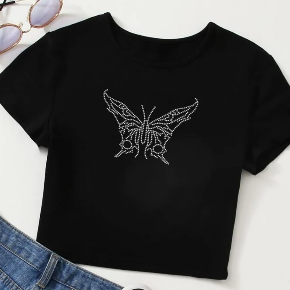 SHEIN butterfly crop top tee